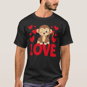 バレンタインデーハートラブモンキーアニマル女性 Tシャツ