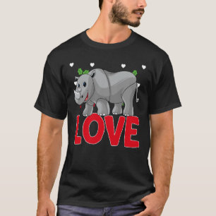 バレンタインデーハートラブライノセロ動物の女性 Tシャツ