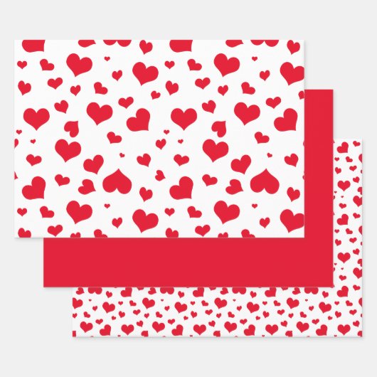 バレンタインデーハートランダムパターン赤/白 ラッピングペーパーシート (セット)