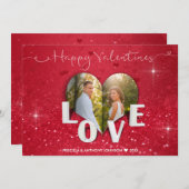バレンタインデーハートレッドグリッター – フォトカード シーズンカード (正面/裏面)