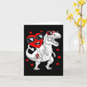 バレンタインデーハート乗り恐竜Tレックスおもしろい少年 カード (黄色い花)