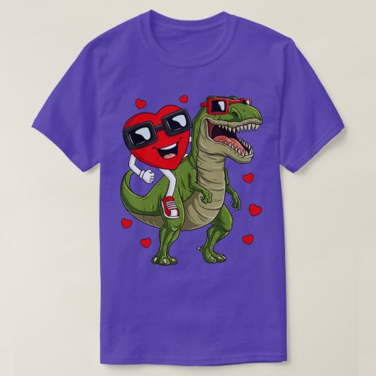 バレンタインデーハート乗用恐竜TレックスおもしろいB Tシャツ (デザイン正面)