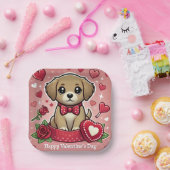 バレンタインデーハート付き漫画の子犬 ペーパープレート (パーティー)