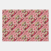 バレンタインデーハート付き漫画の子犬 ラッピングペーパーシート (正面)