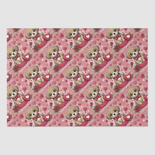 バレンタインデーハート付き漫画の子犬 薄葉紙 (正面)