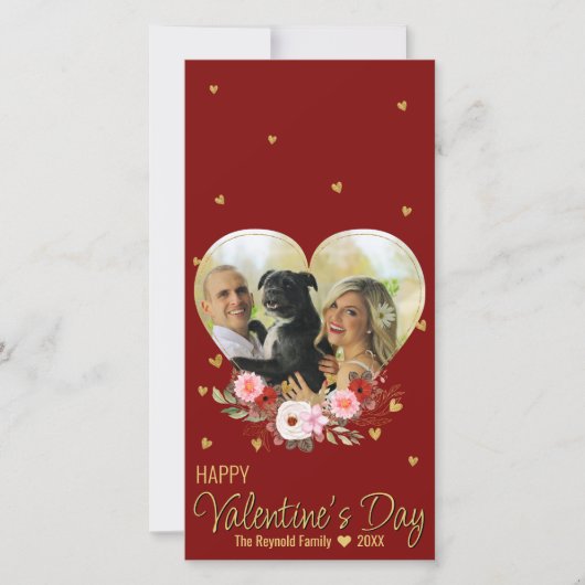 バレンタインデーハート写真金ゴールドグリッターハート赤 (正面)