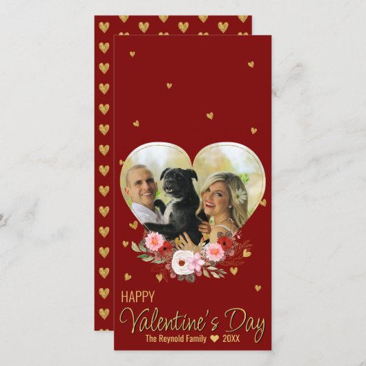 バレンタインデーハート写真金ゴールドグリッターハート赤 (正面/裏面)