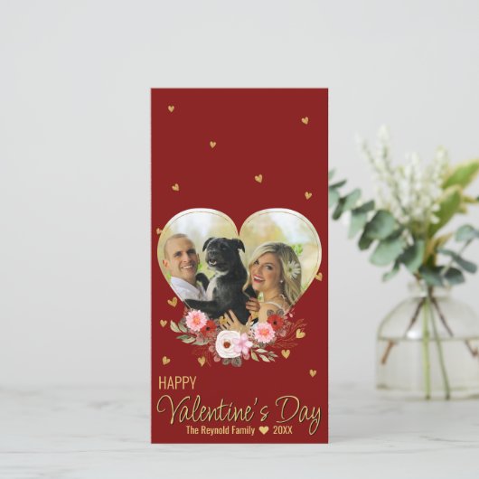 バレンタインデーハート写真金ゴールドグリッターハート赤 (スタンド正面)