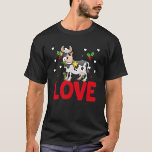 バレンタインデーハート愛する牛の動物女性 Tシャツ
