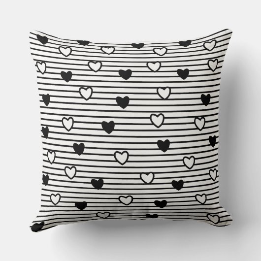 バレンタインデーハート白黒ストライプパターン クッション (裏面)