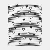 バレンタインデーハート白黒ストライプパターン フリースブランケット (正面)