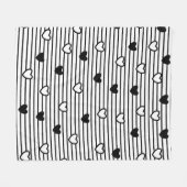 バレンタインデーハート白黒ストライプパターン フリースブランケット (正面(横))