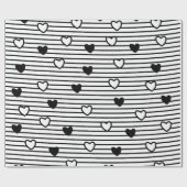 バレンタインデーハート白黒ストライプパターン ラッピングペーパー (フラット)