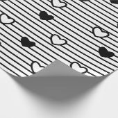 バレンタインデーハート白黒ストライプパターン ラッピングペーパー (角)