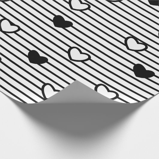 バレンタインデーハート白黒ストライプパターン ラッピングペーパー (角)