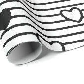 バレンタインデーハート白黒ストライプパターン ラッピングペーパー (ロールコーナー)