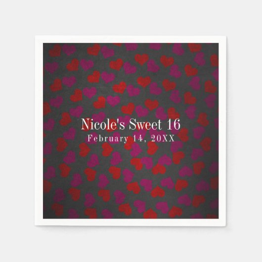 バレンタインデーハート誕生日パーティーお祝い スタンダードカクテルナプキン (正面)