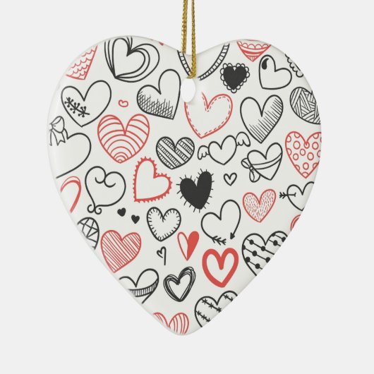 バレンタインデーハート赤と黒のヒッスター セラミックオーナメント (右)