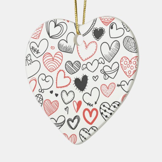 バレンタインデーハート赤と黒のヒッスター セラミックオーナメント (左)