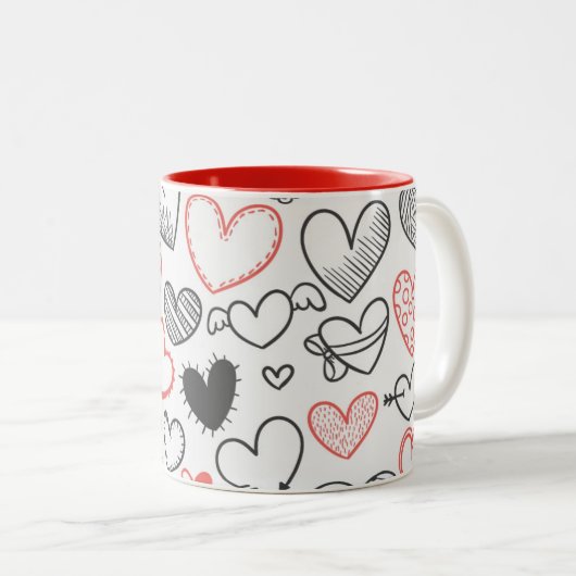 バレンタインデーハート赤と黒のヒッスター ツートーンマグカップ (正面右)