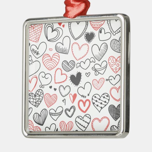 バレンタインデーハート赤と黒のヒッスター メタルオーナメント (左)
