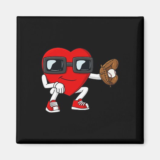 バレンタインデーハート野球捕手おもしろいボーイズGir マグネット (正面)