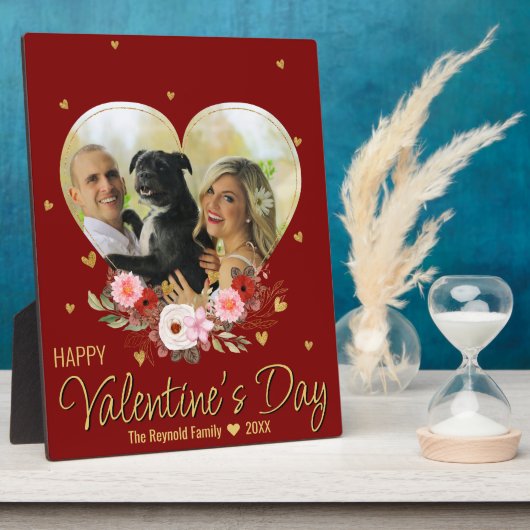 バレンタインデーハート金ゴールド写真グリッターハート赤 フォトプラーク (側面)