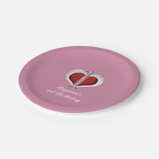 バレンタインデーハート1st任意の色パーティー ペーパープレート (アングル)