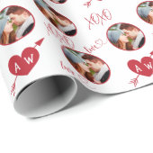 バレンタインデーハート&イニシャルカスタム写真 ラッピングペーパー (ロールコーナー)