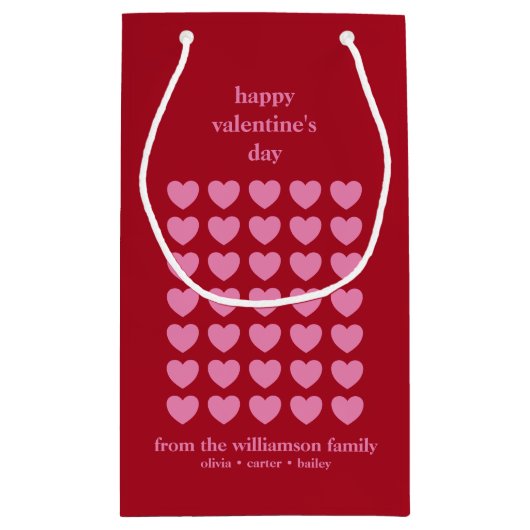 バレンタインデーハート |ピンクと赤パーソナライズされた スモールペーパーバッグ (裏面)