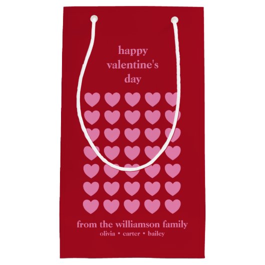 バレンタインデーハート |ピンクと赤パーソナライズされた スモールペーパーバッグ (正面)