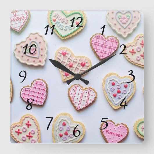 バレンタインデーハートCookie スクエア壁時計 (正面)