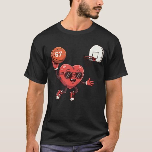 バレンタインデーバスケットボール 67 ハート スポーツ コーチ 私 Tシャツ (正面)