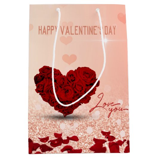 バレンタインデーバラハートブーケミディアム抱き枕 ミディアムペーパーバッグ (正面)