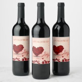 バレンタインデーバラハートブーケ – ワインラベル (ボトル)