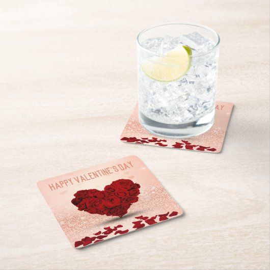 バレンタインデーバラハートブーケ – 紙コースター (インサイチュ)