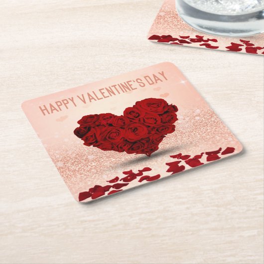 バレンタインデーバラハートブーケ – 紙コースター (アングル)