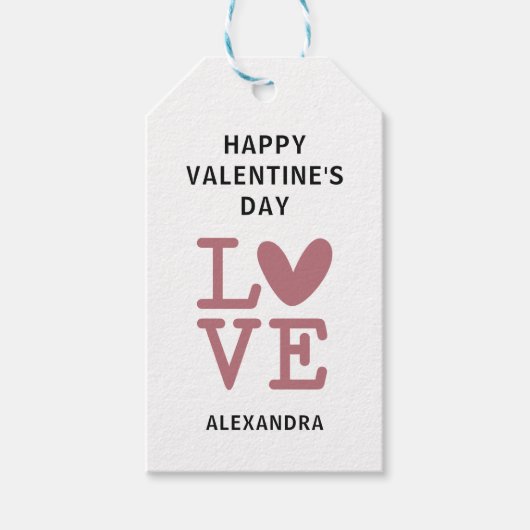 バレンタインデーバラ&ホワイトラブハートカスタムギフト ギフトタグ (正面)