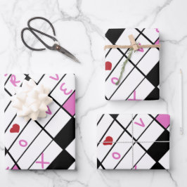 バレンタインデーパズルグリッドハート ラッピングペーパーシート