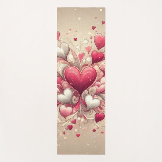 バレンタインデーパターン（の模様が）あるハート ヨガマット (正面)
