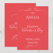 バレンタインデーパーソナライズされたピンクスタイリッシュホワイト シーズンカード (正面/裏面)