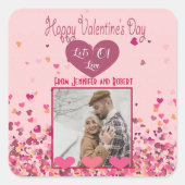 バレンタインデーパーソナライズされたフォトピンクハートかわいい スクエアシール (正面)