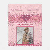 バレンタインデーパーソナライズされたフォトピンクハート フリースブランケット (正面)