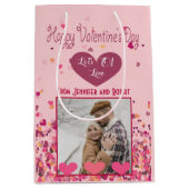 バレンタインデーパーソナライズされたフォトピンクハート ミディアムペーパーバッグ (正面)