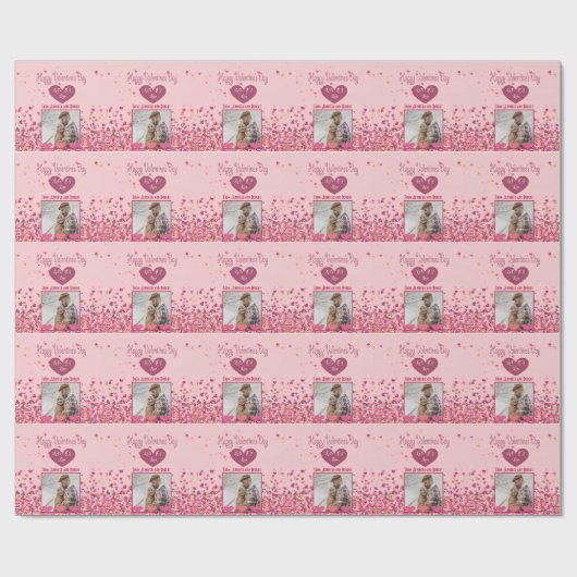 バレンタインデーパーソナライズされたフォトピンクハート ラッピングペーパー (フラット)