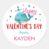 バレンタインデーパーソナライズされたホエールトリート ラウンドシール (正面)