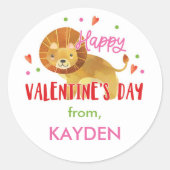 バレンタインデーパーソナライズされたライオン ラウンドシール (正面)