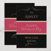バレンタインデーパーソナライズされた黒エレガント金ゴールド赤 シーズンカード (正面/裏面)