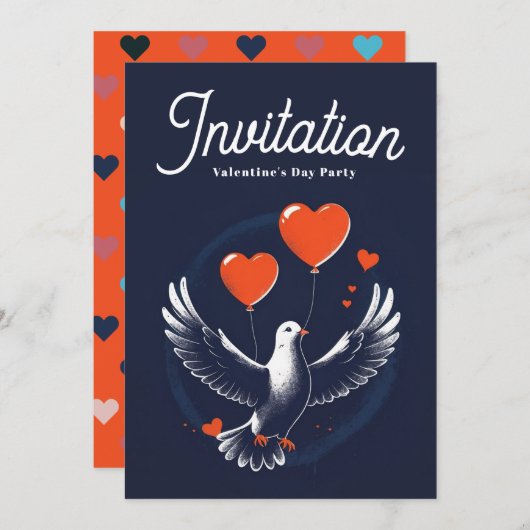 バレンタインデーパーティの招待状とQRコード 招待状 (正面/裏面)