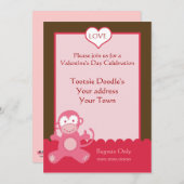 バレンタインデーパーティの招待状ピンクモンキーハート 招待状 (正面/裏面)